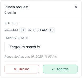 ROWS punch request — approve a corrected clock-in